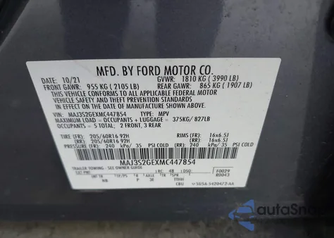 2021 Ford Ecosport Se z USA, uszkodzony, nr VIN MAJ3S2GEXMC447854